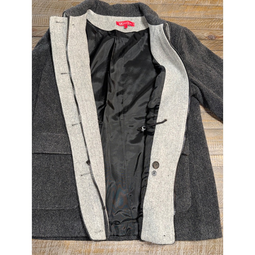 Anne Klein Car Coat Mens L Charcoal Grey Wool Blend Zip Button Jacket Preloved - Picture 12 of 13